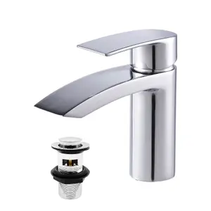 Waterfall Bathroom Sink Taps with Drainer Cloakroom Basin Mixer Taps