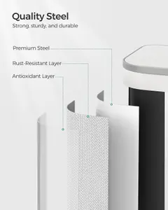 SONGMICS Steel Pedal Trash Container, Soft-Close Lid Feature, Stays Open, Internal Bucket, Non-Slip Wide Pedal, Cloud White