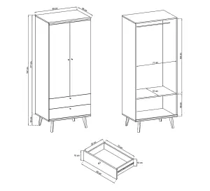 Elegant Primo Hinged Wardrobe H1970mm W800mm D560mm in White and Oak Riviera - Versatile Storage Solution