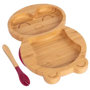 Bamboo Penguin Baby Weaning Plate & Fork Set - Red