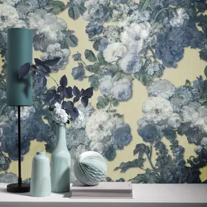 Galerie Elle Decoration Teal Light Gold Floral Baroque Embossed Wallpaper