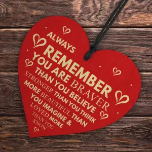 Red Ocean Handmade Wooden Heart Always Remember Loved More Than You Know Plaque Sign Gift for Your Best Friendship Friend