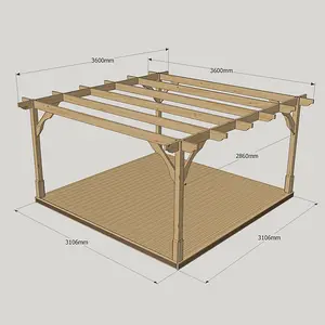 Premium Pergola and Decking Kit - Wood - L360 x W360 cm - Light Green