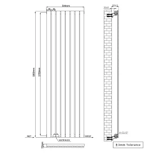 Right Radiators 1800x544 mm Vertical Single Flat Panel Designer Radiator Black