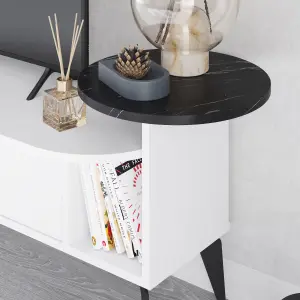 Decortie Ada Modern TV Unit Multimedia Centre White Black Marble Effect with Wall Storage TV Cabinet 188cm