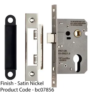 64mm Contract EURO Profile Sashlock Square Forend Satin Nickel Door Latch