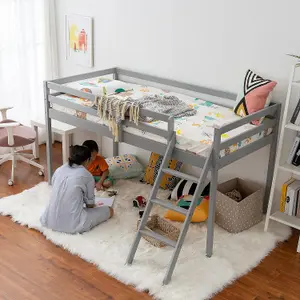 Children Bunkbed Mid Sleeper , Pine Wooden Kids Bed , Children bedroom Furniture , Grey Kids Bed