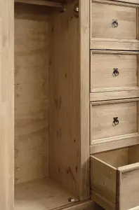 Corona 1 Door 4 Drawer Low Combi Wardrobe in Distressed Waxed Pine