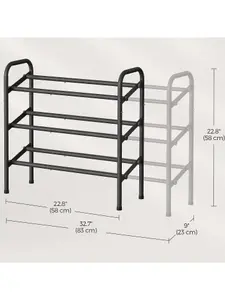 SONGMICS  Expandable Shoe Rack, 3-Tier Metal Shoe Shelf Storage, Adjustable Shoe Organiser, Free Standing Shoe Racks