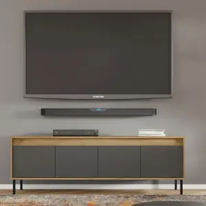 Sleek Oak Golden & Basalt TV Cabinet with Push-To-Open Doors W166cm H56cm D40cm for Modern Entertainment Spaces