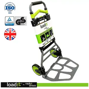 LoadIt 130kg Folding Trolley Sack Truck Barrow, Hand Truck, Moving Trolley on Wheels, Heavy Duty, Bungees, ISO 9001 & TUV GS