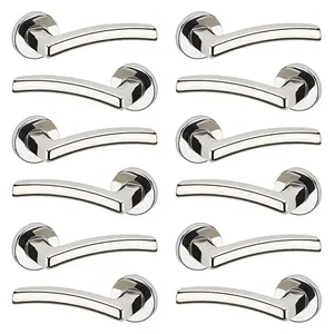 URBNLIVING 122mm Length 12Pcs Harcourt Metal & Polished Nickel Rose Lever Latch Door Handles Set