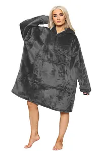 MS9 Women's Oversized Hoodie Wearable Blanket Hoodie Top With Sherpa Lining Dark Gray