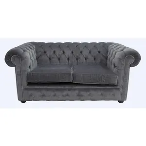 Chesterfield 2 Seater Sofa Settee Pimlico Charcoal Grey Fabric In Classic Style