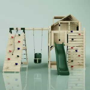 PolarPlay Kids Climbing Tower & Playhouse with Swing and Slide - Climb & Swing Thora Green