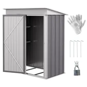 Outsunny Steel Garden Shed, Small Lean-to Shed for Bike Tool, 5x3 ft, Grey