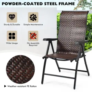 Costway 2PCS Folding Reclining Rattan Chair Portable Chaise Lounge Chair Patio Garden