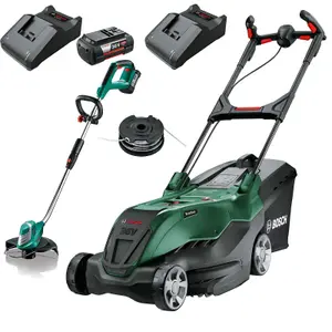 Bosch Advanced Rotak 36v-40-650 36v Cordless Lawnmower 42cm & Trimmer 2x Batts