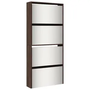 Berkfield Shoe Cabinet with Mirror 4-Layer Brown Oak 63x17x134 cm