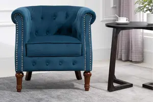 Blue Velvet Armchair Birlea Freya Easy Accent Fabric Chesterfield Design