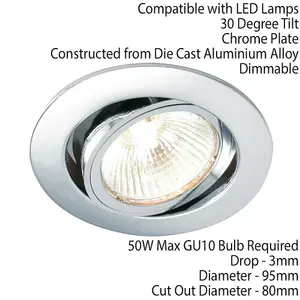 TILTING Round Recess Ceiling Down Light Chrome 95mm Flush GU10 Lamp Fitting