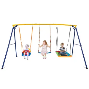 Costway 3-in-1 Kids Swing Set Metal A-Frame Stand Swing Playset Platform Tree Swing Seat