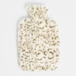 Hot Water Bottle with Cover Faux Fur Warmer Soft Fleece Leopard Fluffy, Beige