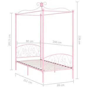 Berkfield Canopy Bed Frame Pink Metal 90x200 cm