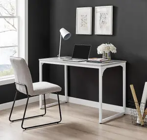 Furniturebox UK Kendrick Grey Marble Effect Desk 120cm for Home Working Study Gaming Office Desk. Elegant White Leg Melamine Desk