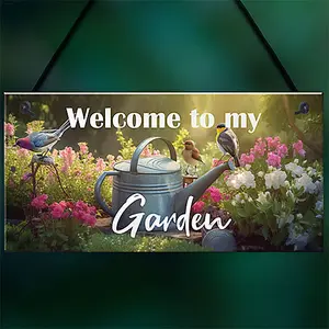 Red Ocean Garden Welcome Signs - Hanging Garden Shed Wall Fence Signs - Novelty Garden Decorations