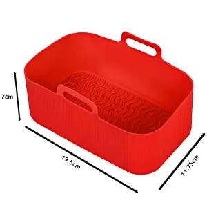 SPARES2GO Rectangular Non-Stick Silicone Basket Drawer Liners for Air Fryer (Pack of 2, Red)