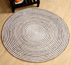 CHAKKAR PALE Stripe Round Jute Beige Hall Rug / 120 cm Diameter