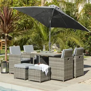 8 Seater Dining Set Garden Furniture Grey Parasol