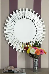 MirrorOutlet Starburst All Glass Stylised Round Mirror 91 x 91cm