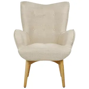 Wingback Chair VEJLE with Footstool Fabric Light Beige