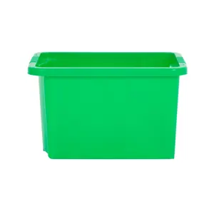 Wham 4x Stack & Store 24L Green Plastic Storage Boxes. Home, Office, Classroom, Playroom, Toys, Books. L42 x W32 x H25cm