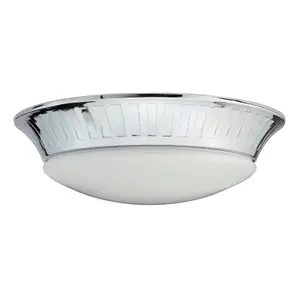 IP44 1 Bulb Flush Light Opaque Glass Shade Polished Chrome LED GX53 9W