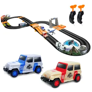 Jurassic World Electric Race Car Track Set 105022JW Ultimate Wild Racing - 4.4M Track 2 Player Car Slot Race Set Kids Toys