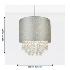 First Choice Lighting Sparkle Grey Faux Silk Jewelled Easy Fit Light Shade