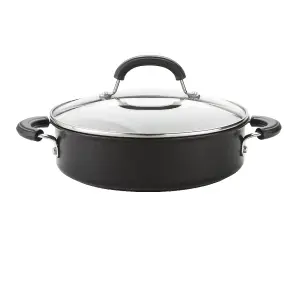 Circulon Total Black Round Hard Anodised Aluminium Induction Suitable Casserole Dish with Glass Lid 24cm, 2.8L