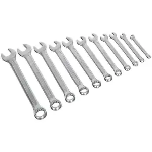 11-Piece Slim Handled Combination Spanner Set - 12 Point Ring and Open End Wrench Set