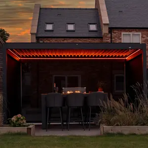 PergoSTET 3m x 4m Pergola with 3 Drop Sides and LED Lighting in Grey