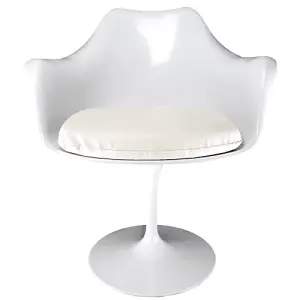 White Tulip Armchair with White PU Cushion