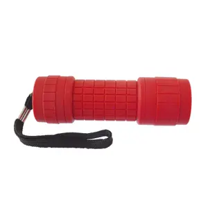 9 LED Red Torch Light Mini Flashlight Camping Hiking Rubber Case GAR69