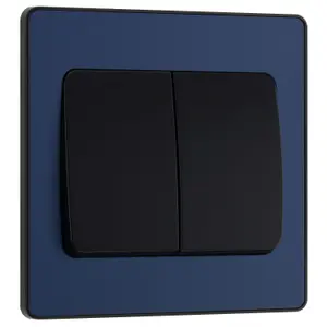 BG Evolve 20A Double Wall Light Switch, 2 Way, Wide Rocker, Matt Blue