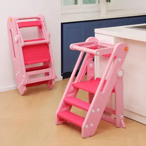 Foldable 2 or 3 Step Stools, Pink Large Plastic Sink Step Stool