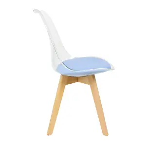 Soho Clear and Blue Plastic Dining Chair with Squared Light Wood Legs