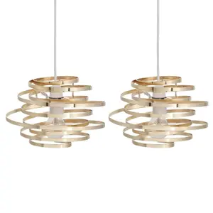 First Choice Lighting Set of 2 Gold Metal Swirl Easy Fit Light Shades