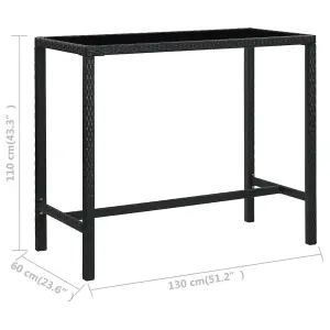 Berkfield Garden Bar Table Black 130x60x110 cm Poly Rattan and Glass