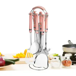 Shela 7 Piece Kitchen Utensil Set (Set of 7) Pink/Silver